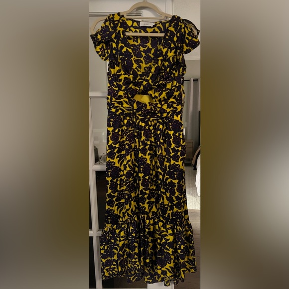 A.L.C. x Revolve Valencia Floral Yellow Purple Cutout Ruffle Sleeve Midi Dress - Picture 5 of 6